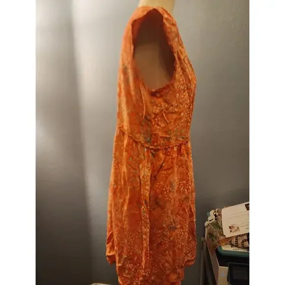 Bali Batiks Indonesia Hand Painted Resort Wear XL Orange Sun Dress Knee Length - Picture 5 of 7